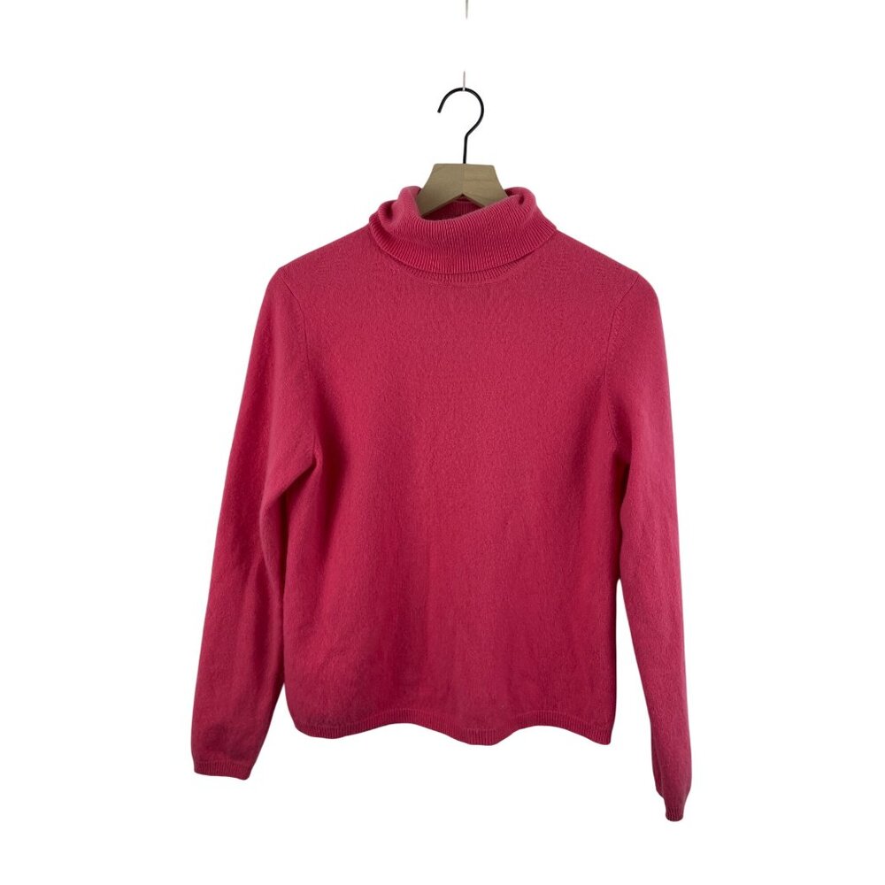 Valerie Stevens Women's Large 100% Cashmere 2-Ply Barbie Pink Turtleneck Sweater